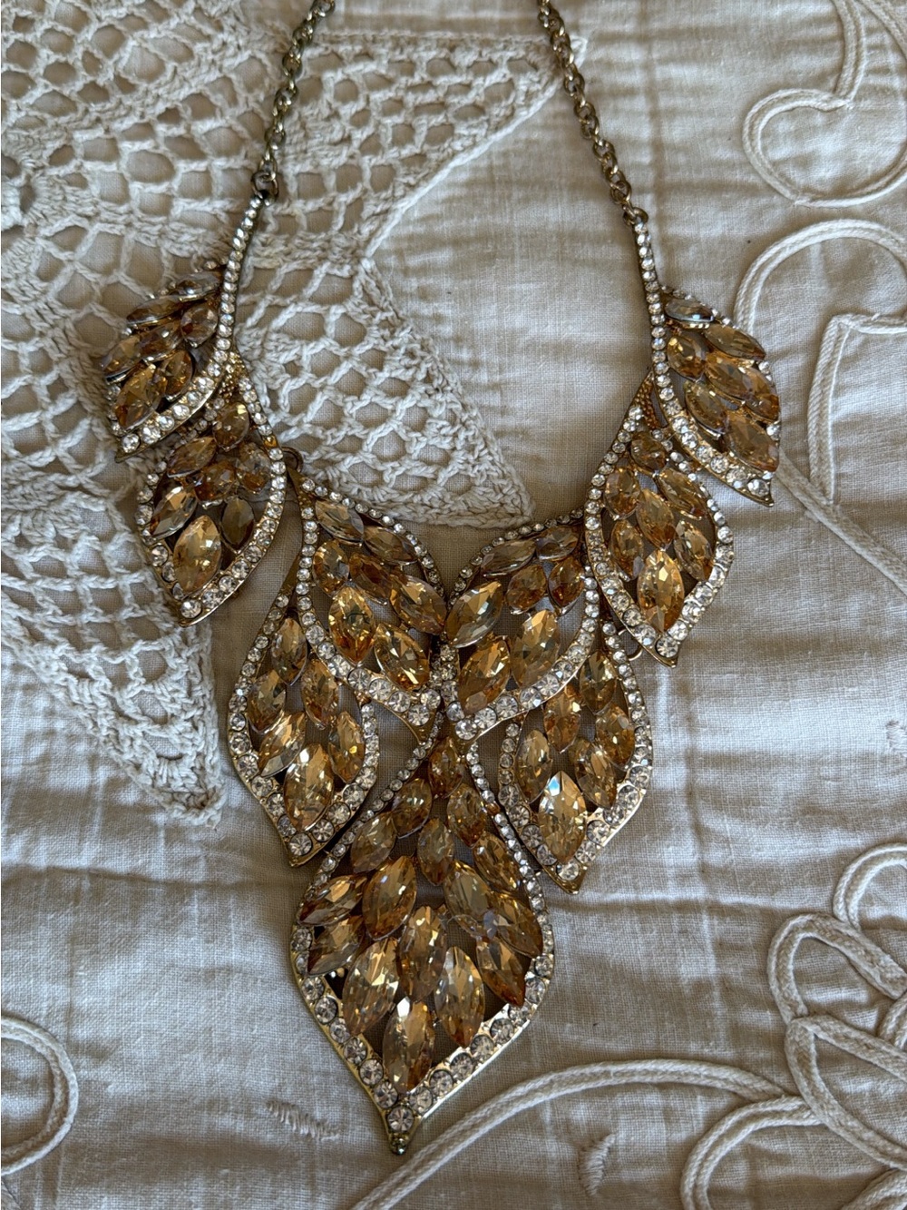 Gold Crystal Leaf Statement Necklace - Women Jewelry